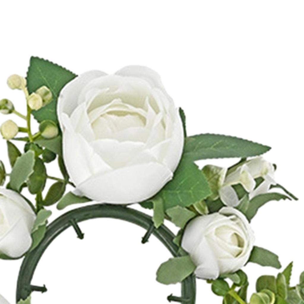 Pillar Candle Ring Artificial Wreath Pillar Candle Holder Greenery Rose Wreath for Easter Table Living Room Party Halloween