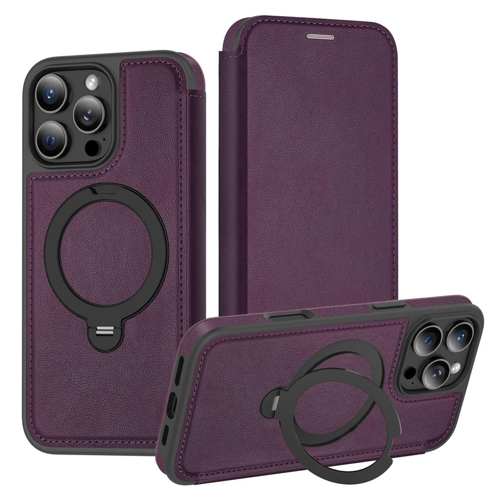 KEYSION PU Leather Flip Wallet Case for iPhone 11 12 13 14 Pro Max 14 Plus Cards Slots Magnetic 360 Ring Stand Phone Back Cover
