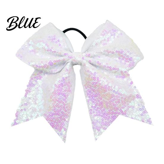 Large Glitter Bow Ties Sequins Hair Bows Elastic Tie Cheerleading Bands for Girls Band Ponytail Holder Scrunchies Women Teens Kids Colorful Sequin