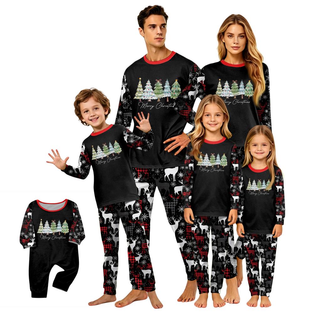 Set Pigiama Natalizio Stampato Coordinato per Famiglia: Maglia a Manica Lunga e Pantaloni per Donna e Bambini