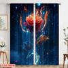 2pcs 2D flat printing Curtain A burning rose Polyester Fabric Without Electricity Holiday Decorations Use for Outdoor Holiday