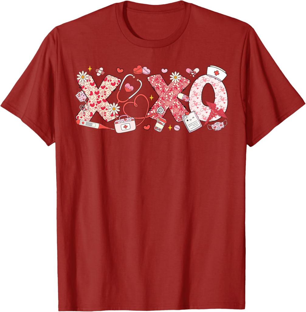 XOXO Valentine Nurse Doctor T-Shirt Breathable Cotton Graphic Tee Daily Wear Print Pattern Holiday