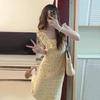 French Retro Floral Dress Mid-length Elegant Lady's Square Collar Ruffle Skirt Women's Summer Over-the-Knee Dress