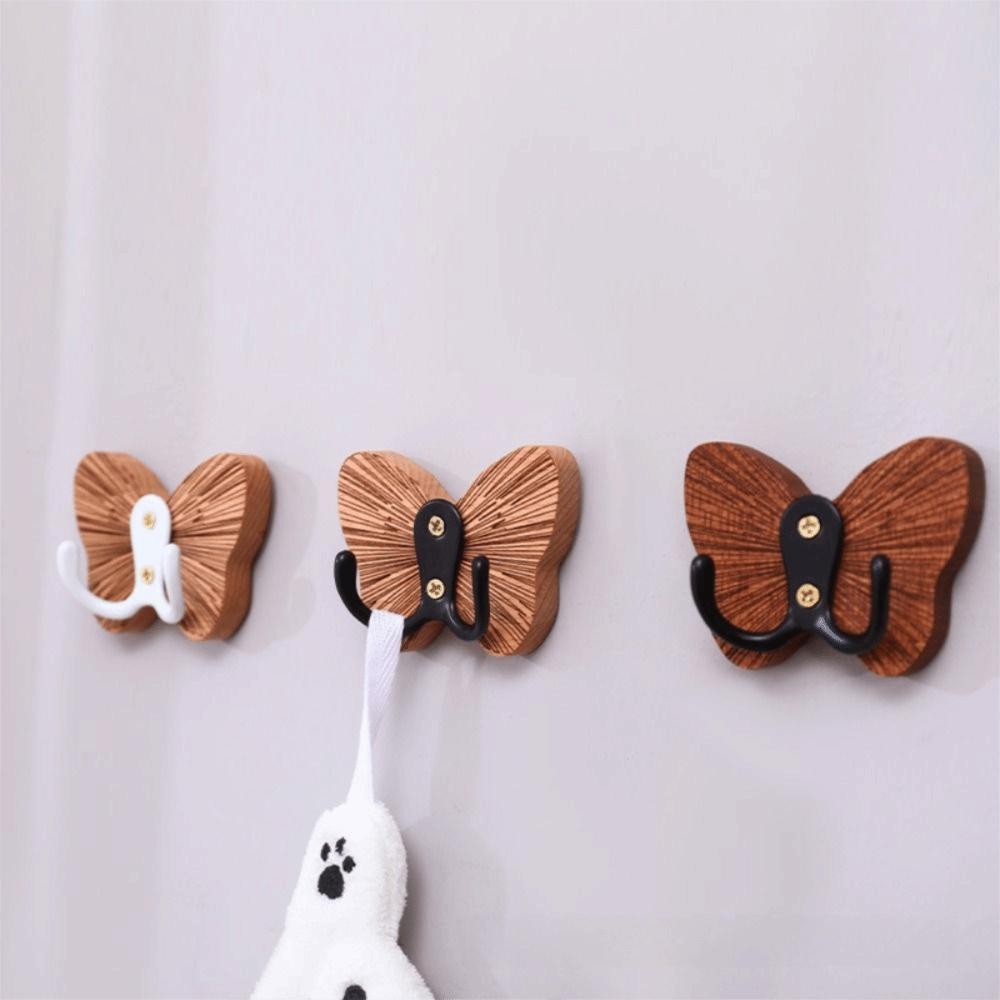 Butterfly Design Self-adhesive Coat Hanger Double Hook Hanging Key Holder Home Decoration