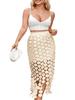 Womens Boho Maxi Skirt High Waist Hollow Out Fringe Hem Summer Long Skirt