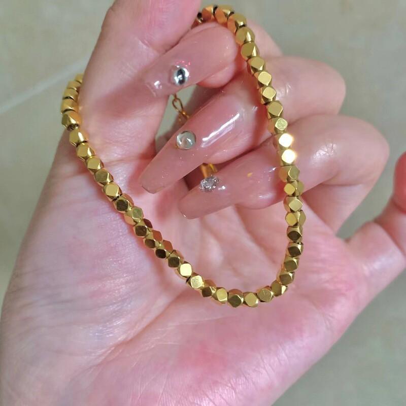 Geometric Square Titanium Steel Bracelet Women Gold Plated Handmade Beaded Minimalist Jewelry Gold