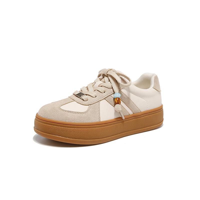 Augusteng Retro German Training Shoes Women's 2025 Autumn New Thick-soled Beaded Little White Board Shoes Casual Sports Shoes