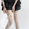 Hollow Lace Mesh Stockings with Bow Tie Pantyhose Lolita Retro Floral Vine White Black Purple Blue Grey Stockings for Women