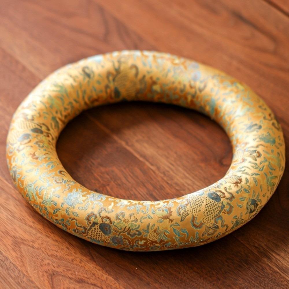 Donut Shape Singing Bowl Mat Nepalese Wooden Fish Coaster Sound Copper Out Mat  Meditation