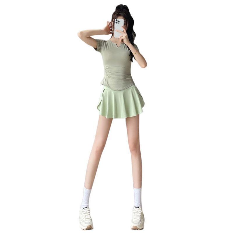 Womens Sports Top Skirt Set Badminton Tennis Running Yoga Quick Dry Athletic Wear