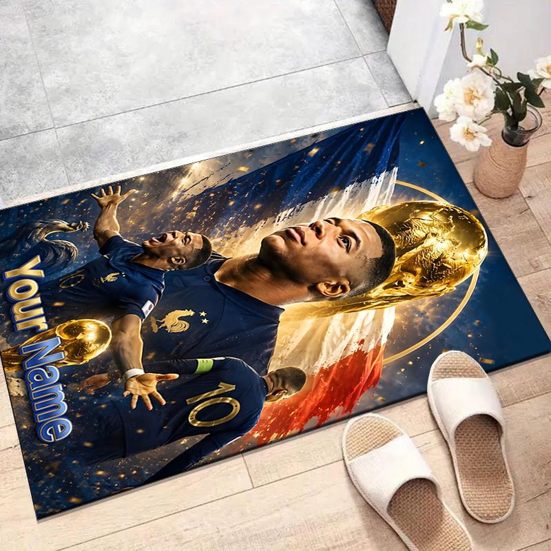 M-Mbappe Design Area Rug Personalized Name- Non-Slip, Soft & Cozy Floor Mat for Living Room, Office - Indoor/Outdoor Carpet