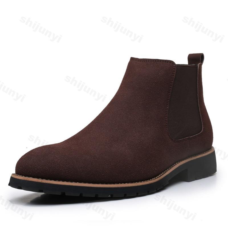 Fashion Men's Ankle Boot New Leather Men's Chelsea Boots Men Shoes Casual Black Sleeve Boots Outdoor High Top Wedding Male Shoes