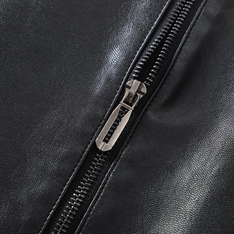 Leather Jacket Men's Urban Light and Mature Stand-up Collar Thin Men's Leather Jacket Motorcycle Style Thin Men's Leather Jacket Men's Clothing