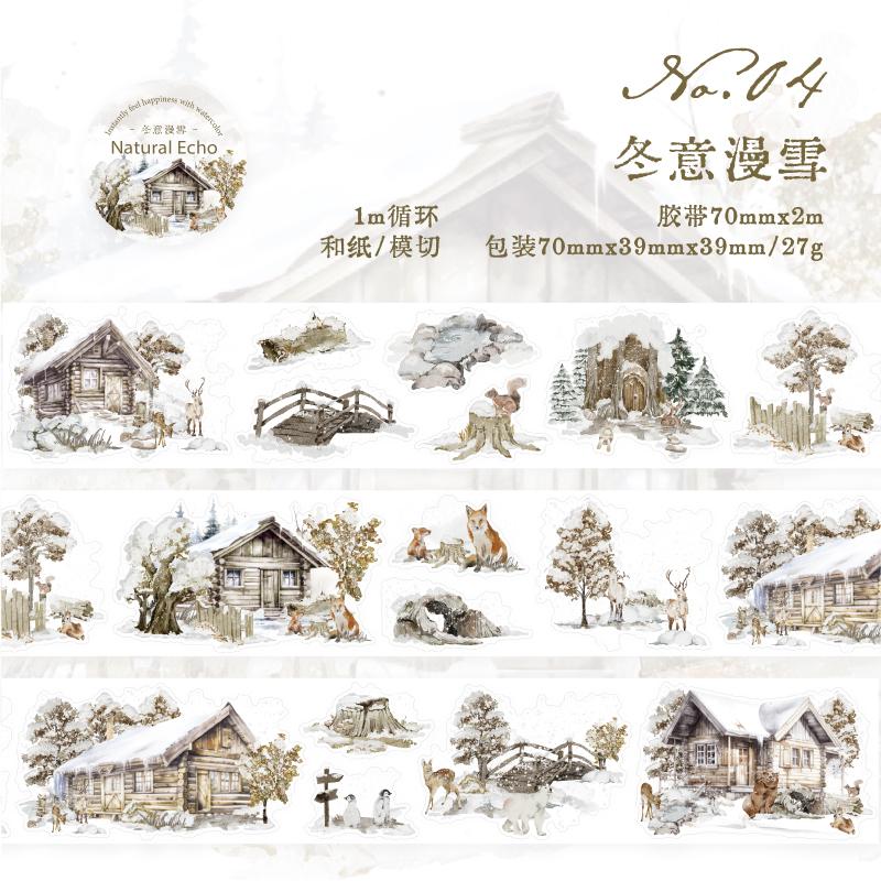 Journal GO 7x200cm Blockhütte Stanz-Washi-Tape-Sticker Ländliche Landschafts-Sticker für Journal Scrapbooking