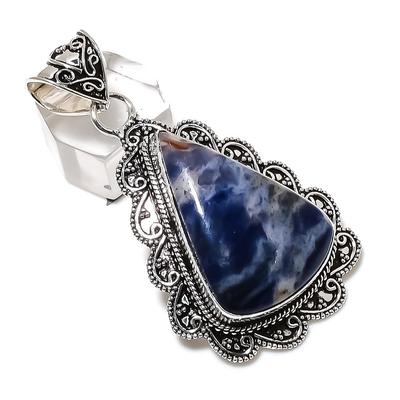Natürlicher Sodalith-Edelstein, handgefertigt, 925er Sterlingsilber, Geschenkanhänger, 6,2 cm, G0K50