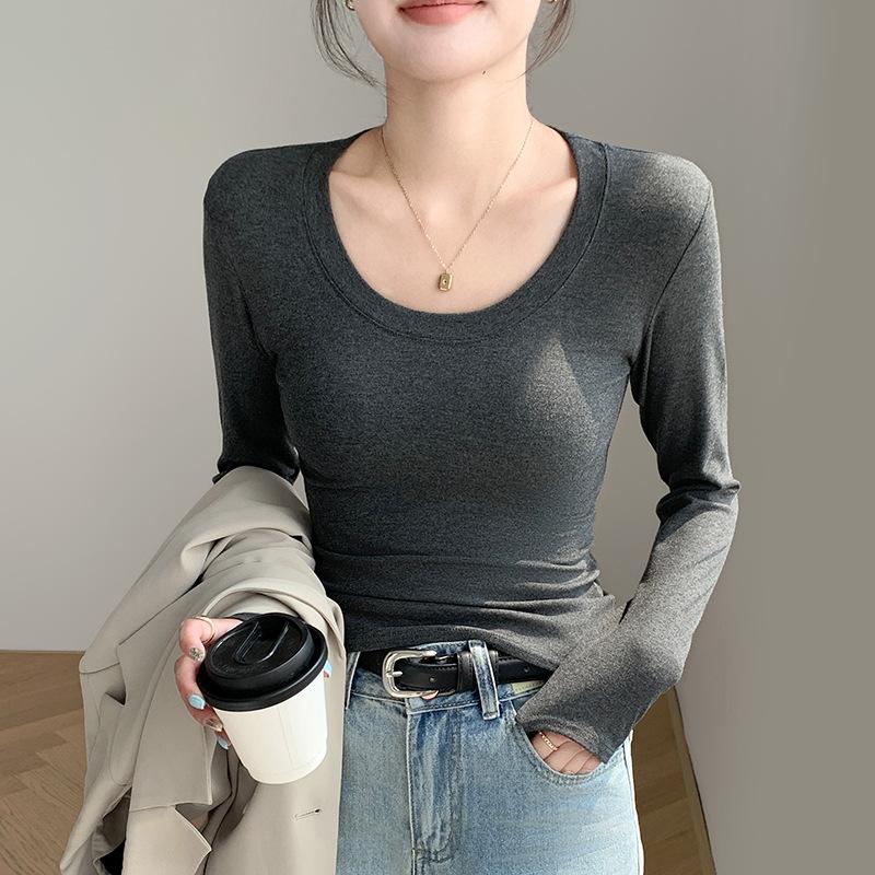 Crew neck bottoming shirt women's spring, autumn and winter wear inside and outside slim-fitting and thin versatile long-sleeved shirt top