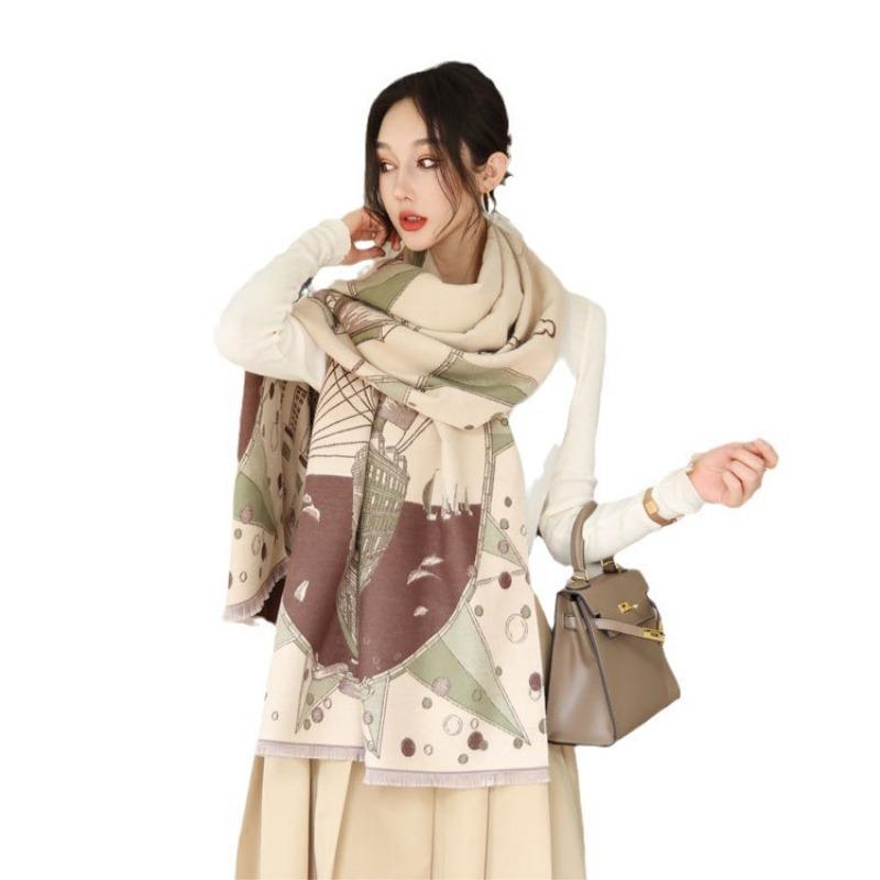 New Double-sided Imitation Cashmere Scarf Women's Autumn and Winter Five-pointed Star Jacquard Shawl Long Versatile Thickened Warm Scarf