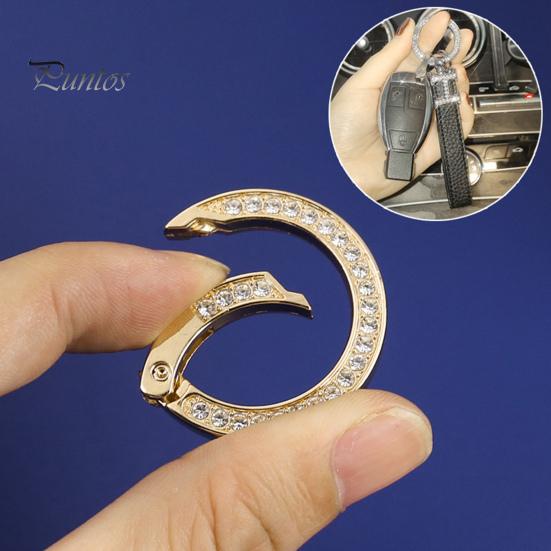 Key Ring Double-sided Rhinestone Compressible Spring Exquisite Portable Multipurpose Decorate Zinc Alloy Spring Keyring Key Chain Buckle Car Accessory