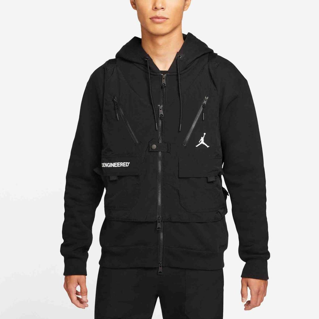 Jordan Pánská bunda s kapucí a odnímatelnou fleecovou podšívkou s více kapsami, jednobarevná s logem, svrchní oděv, černá DC9582-010