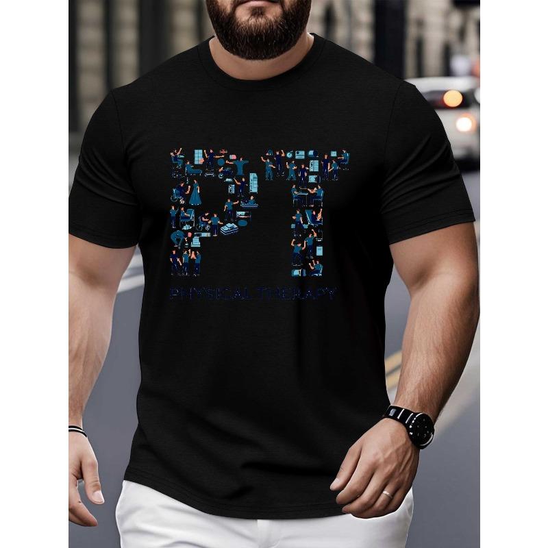 

European Size Men S Plus Size T-Shirt Featuring PT Physical Therapy Collage Art with a Crinkle Design XL чорний