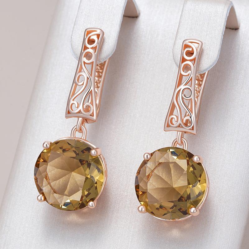 Brown Natural Zircon English Earrings For Women Unique Crystal Flower  Rose Gold Color High Quality Daily Jewelry