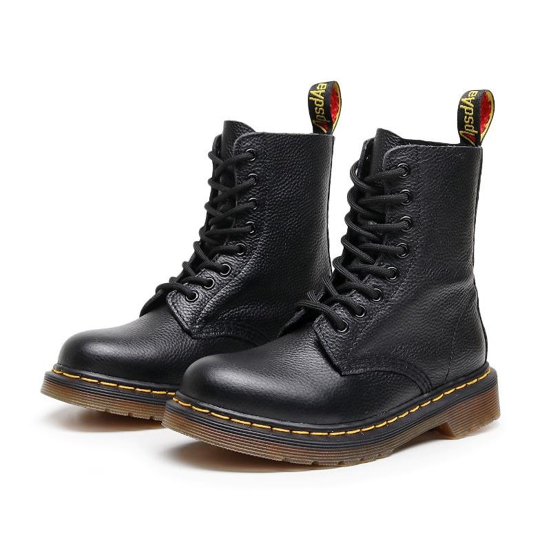 Lychee pattern tooling boots women's head layer soft cowhide couple short boots British leather locomotive boots round head trend