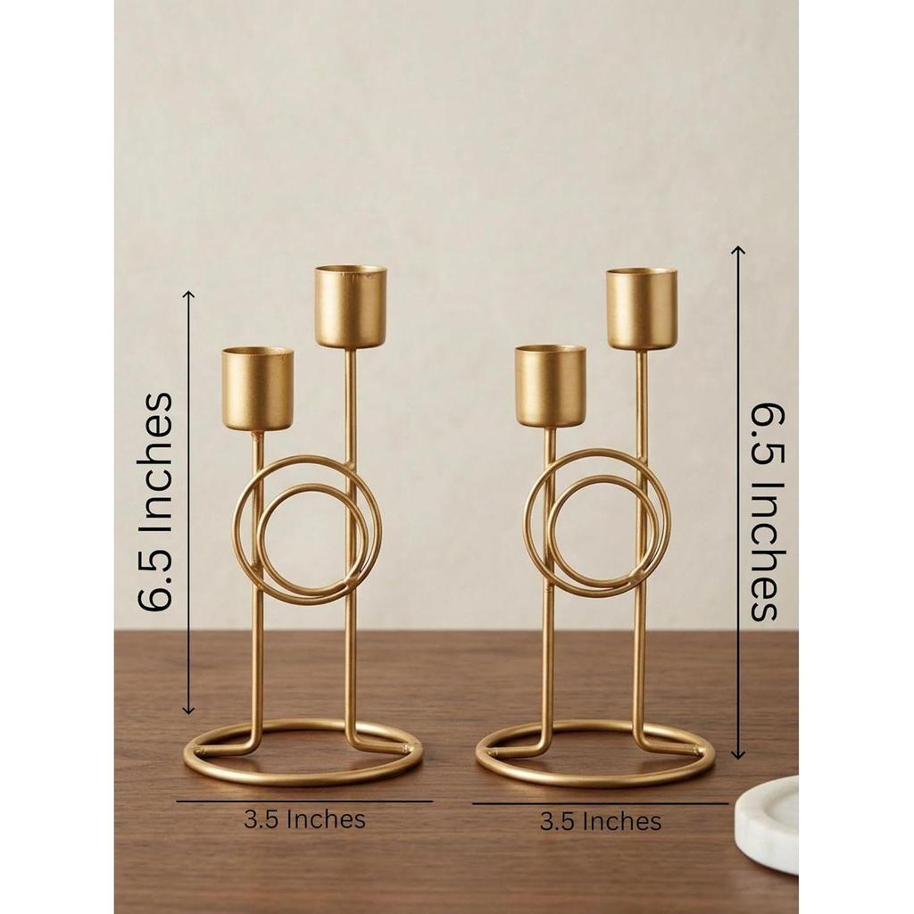 Modern Iron Double Candle Holder Set of 2 – Gold Metal Decorative Candle Stand for Home Decor, Table