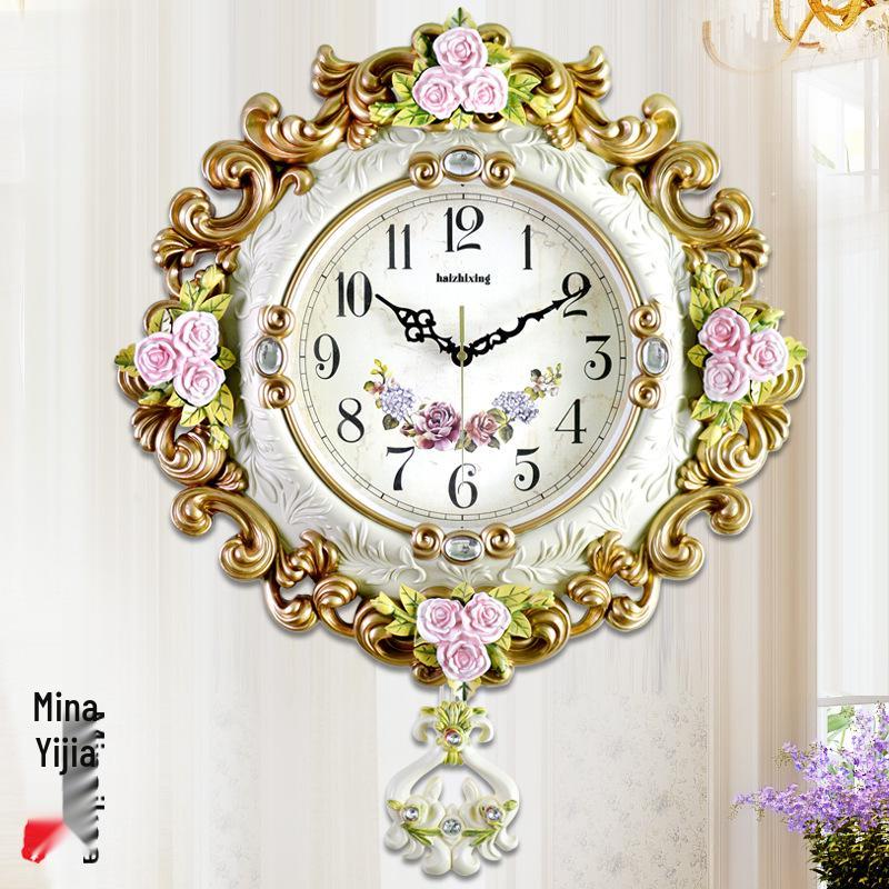 European Retro Pastoral Quartz Wall Clock for Living Room - Simple Creative Design