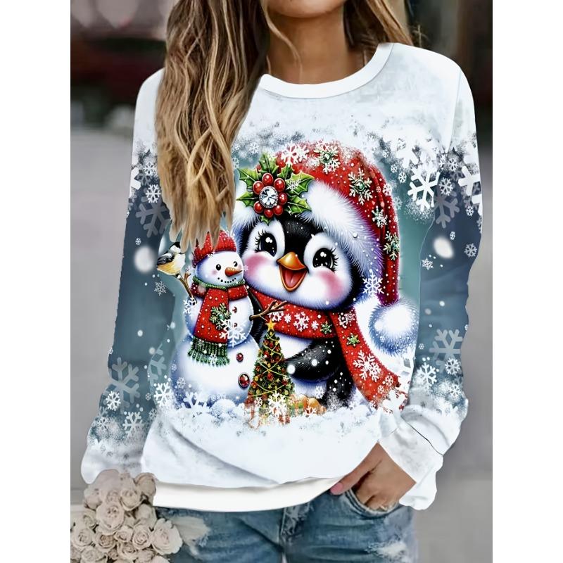 European and American Cross-border Christmas Element Printed Round Neck Long-sleeved Pullover Loose Fashionable Sweatshirt