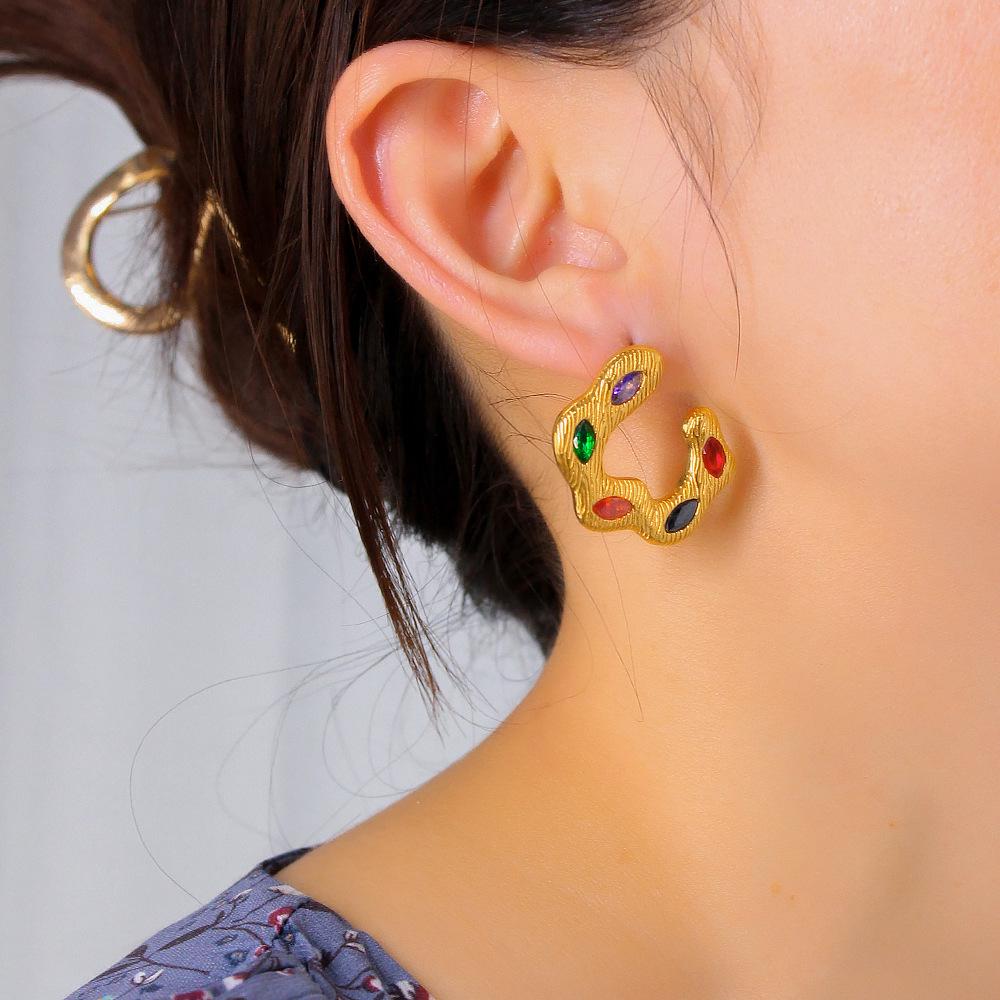 Geometric Multicolor Zircon Earrings: Stainless Steel, Stylish and Elegant for Women.
