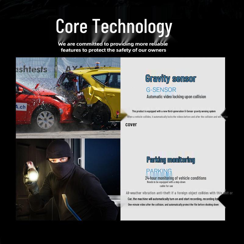 4K Dash Cam with Night Vision, Wireless Phone Connection, Front/Rear Dual Camera, and Reversing Image Monitoring.