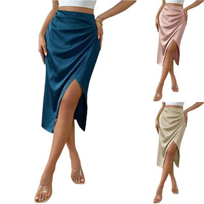 Women's Fashionable And Casual Design French Elegant Draped Satin Skirt