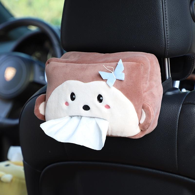 Car Tissue Box Cover Fun Cartoon Animal Design Soft Plush Material Long-lasting