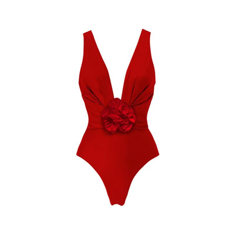 

2025 Европейский и Американский Сексуальный Слитный Купальник с 3D Цветочной Сетчатой Юбкой и Контролем Живота M