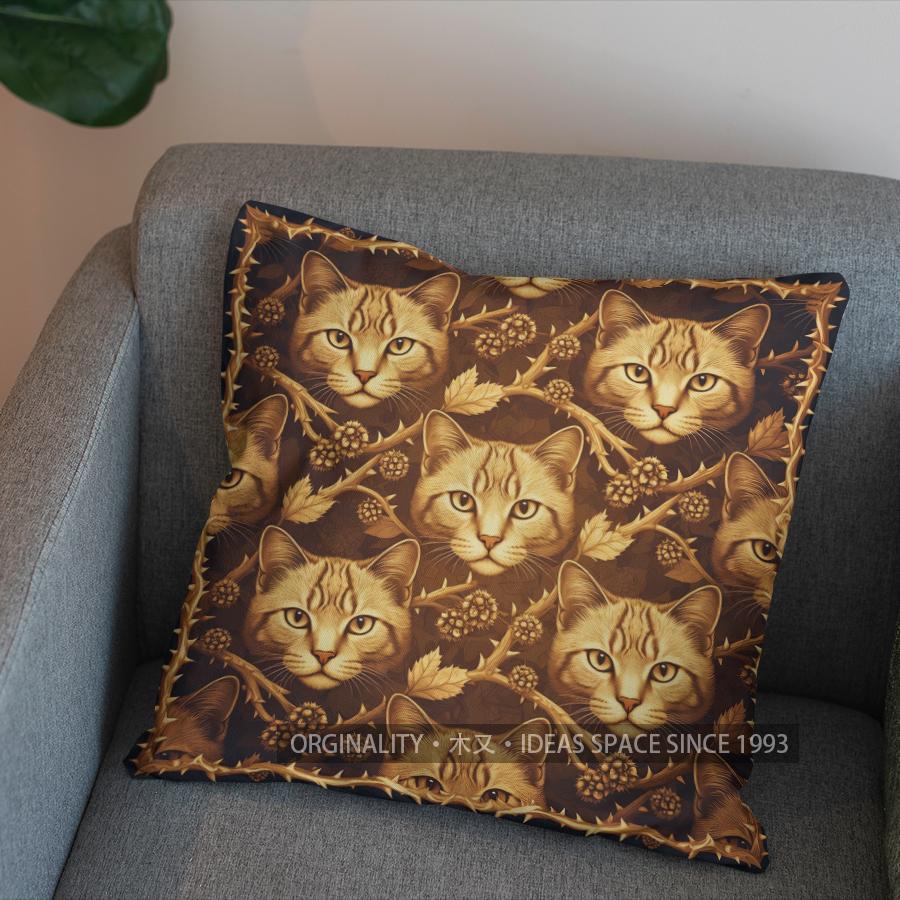 2D Golden Cats With Branches Pattern Pillow Cover Pattern Cushion Cover Suitable For Sofa Bedroom Car Pillow Cover