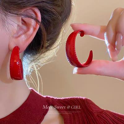Vintage Ankara Red C-Earrings Earrings Stud Earrings Niche Temperament Earrings