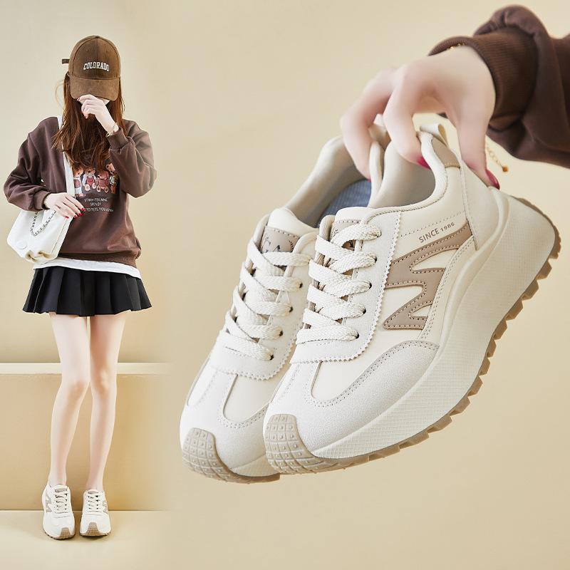 Chunky Platform Dad Shoes for Women Casual Running Sneakers PU Leather Walking Shoes Women's Comfort Breathable Non-Slip Lace-up Work Tennis Sneakers