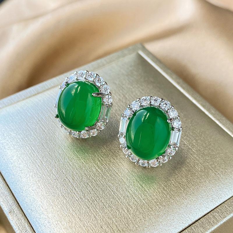 Jewelry Copper Bottom Gold-Plated Ice Seed Fluorescence Simulation Chalcedony Temperament Set 13 * 18-10 * 12