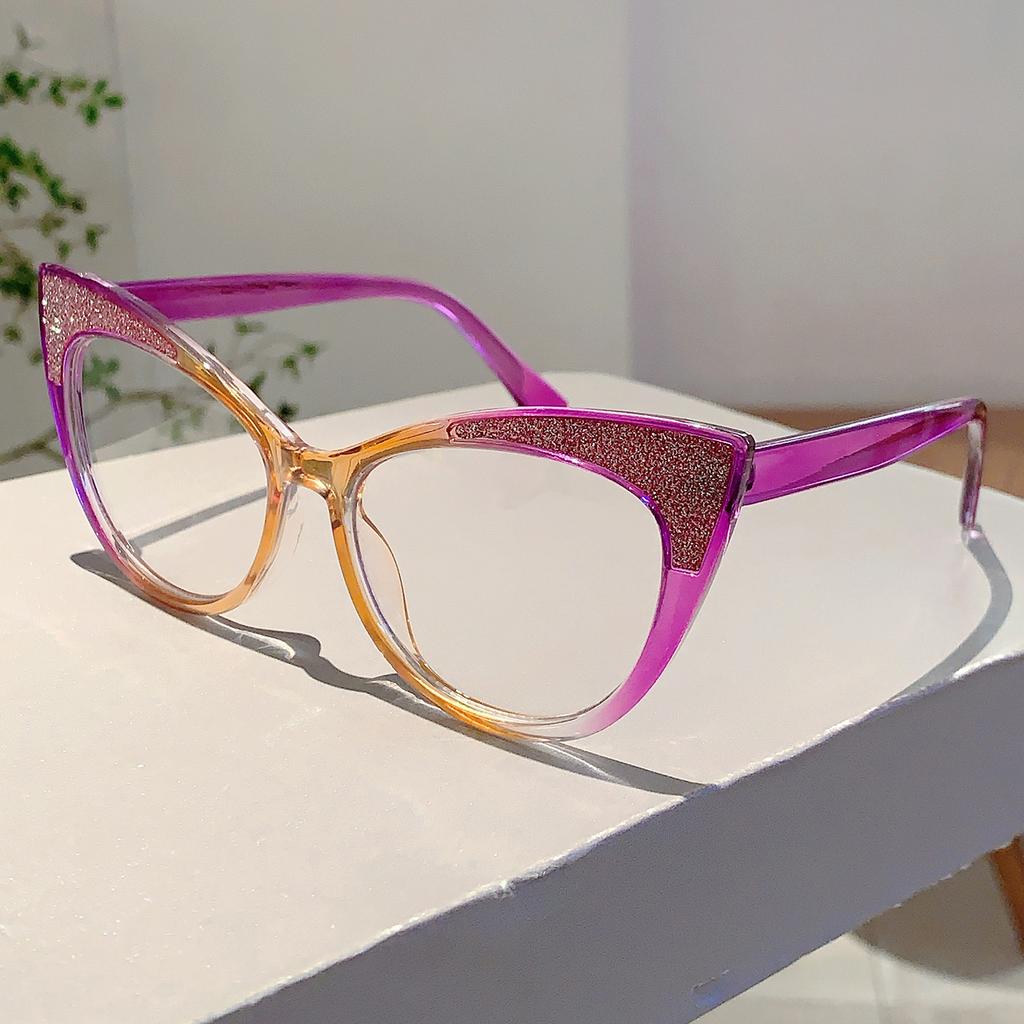 Colorful Trends Bling Frame Women Popular Fashion Cat Eye Eyeglasses Stylish Brand Decoration Po Ladies Glasses