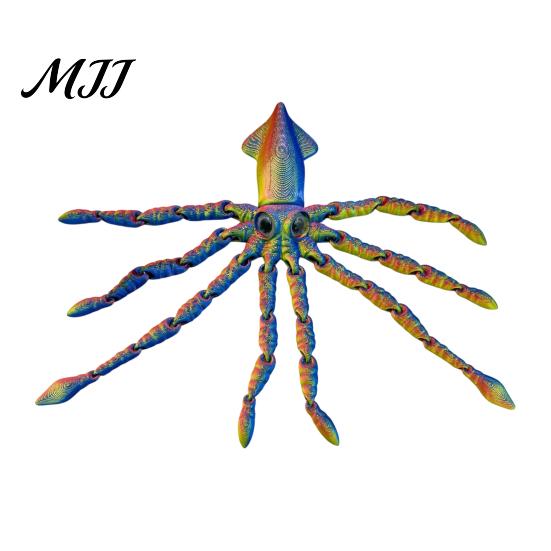 Articulated Ocean Creature Decor 3D Printed Squid Fidget Toy, Flexible Marine Animal Figure, Decompression Educational Cognitive Teaching Aid Sensory