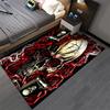 Skull with Red Roses and Guns Design Carpet, Gothic Art Style Decor Suitable for Use As an Anti-slip for Living Room Bedroom Sofas