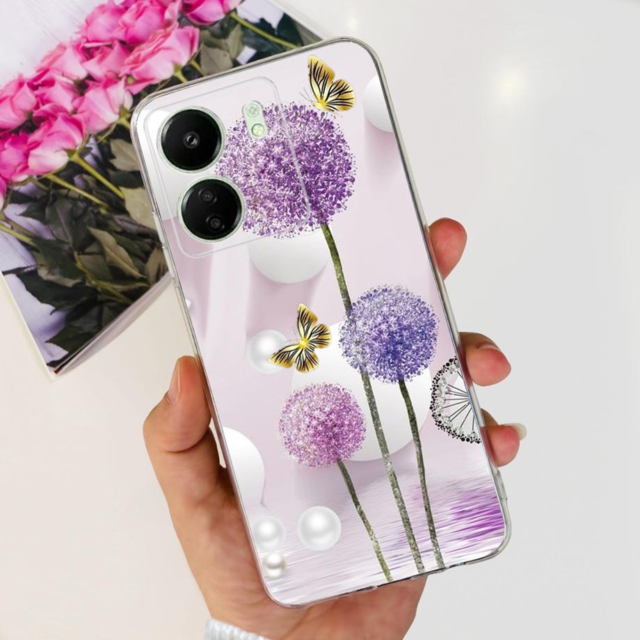 For Xiaomi Poco C65 Case for PocoC65 Silicone Funda Para Capa Coque Soft Phone Cases Back Cover Marble Flower Pattern Shockproof