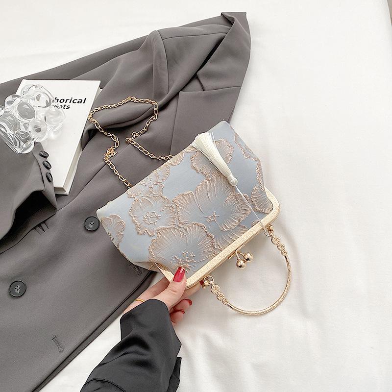 

Винтажная вечерняя сумочка для женщин с замком-поцелуем, клатч с верхней ручкой, наплечный кошелек с цепочкой, маленькая сумочка через плечо с кисточкой, вечерняя сумочка для свадьбы, выпускного вечера