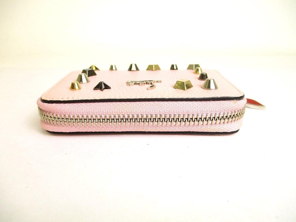 Porte-monnaie rond zippé en cuir rose clair Christian Louboutin authentique #9691 remis à neuf