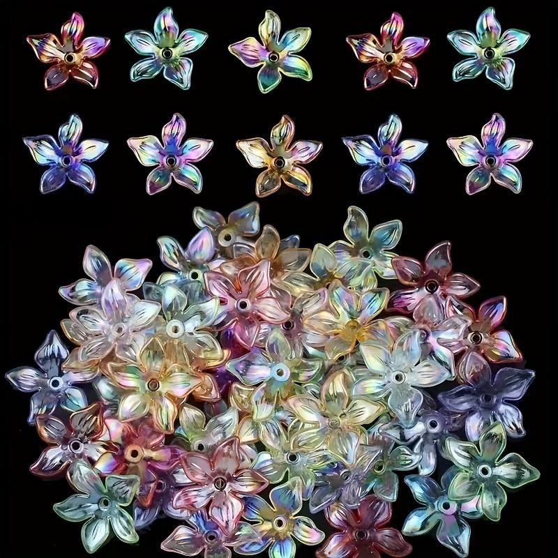 50pcs Rainbow Acrylic Flower Beads, Transparent Petal Beads, Suitable for DIY Necklace, Earring, and Decorative Bead Making Acce