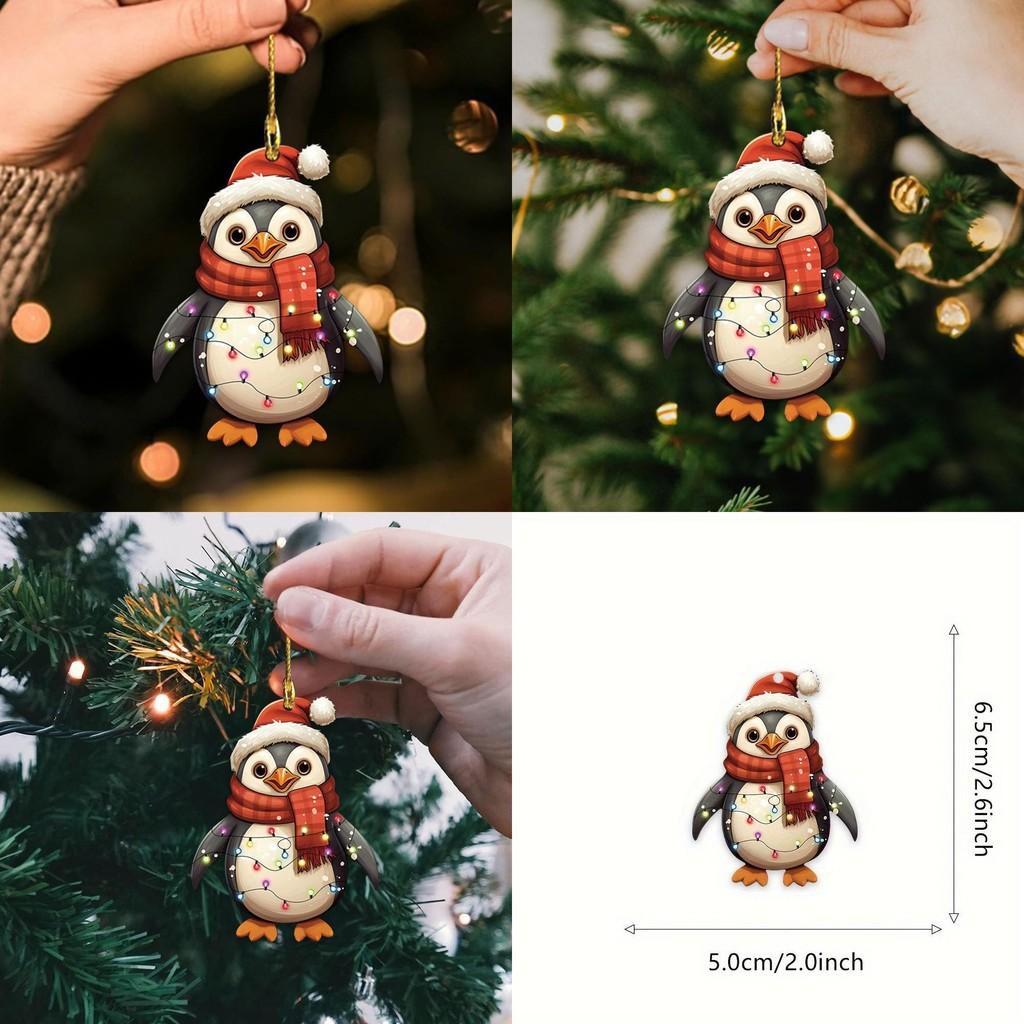 Christmas Penguin Acrylic Car Mirror Ornament With Cartoon Style For Car Interior Decor