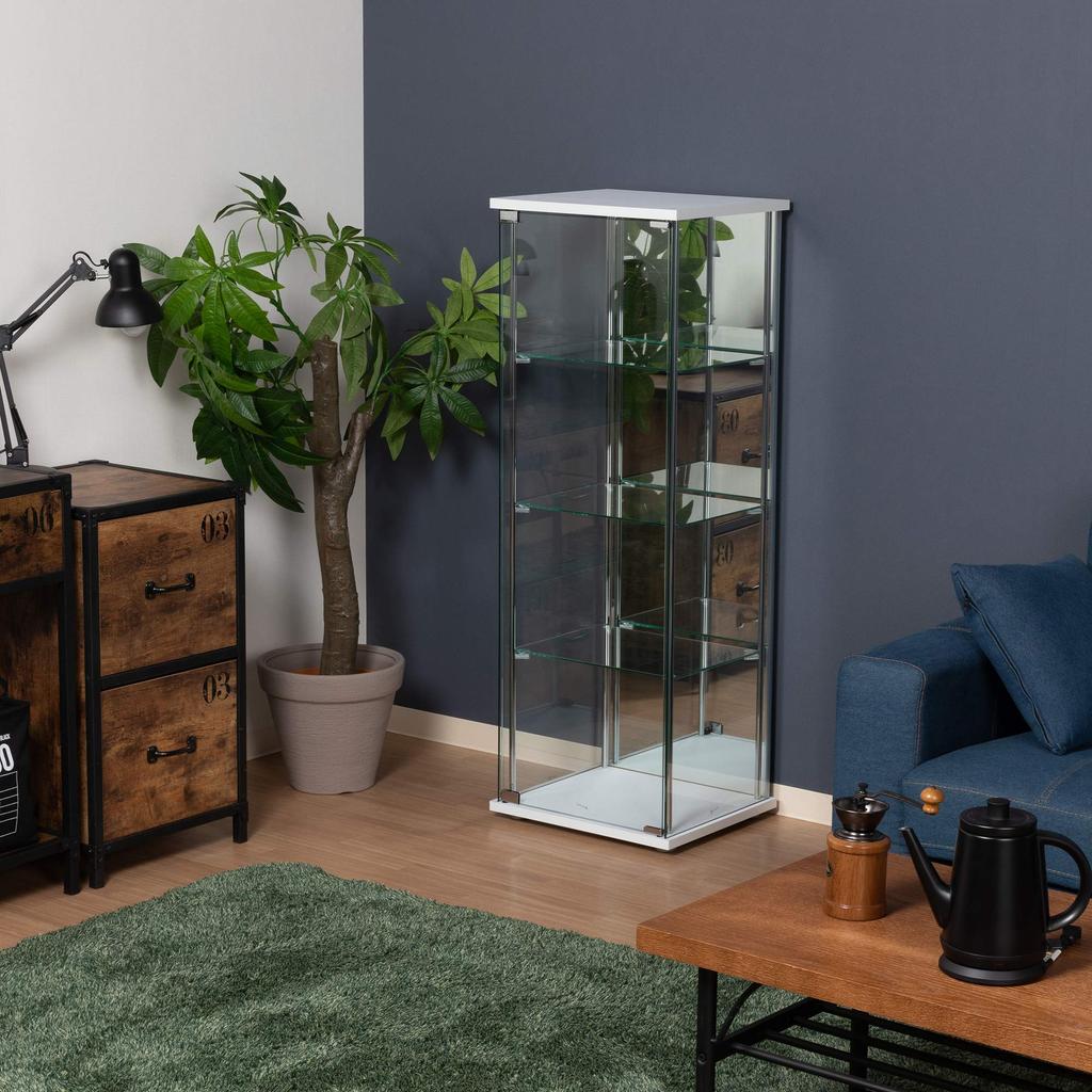 Carcasă pentru figurine Fuji Boeki Collection, cu 4 niveluri, lățime x adâncime x înălțime, 120 cm, ansamblu oglindă retrovizoare din sticlă securizată albă, produs 97338, 42,5 36,5