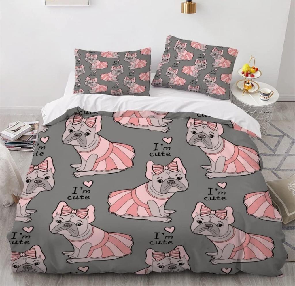French Bulldog Duvet Cover Set Cute Animal Pattern Bed Set 3D Print Pet Dog Bedding Set for Children Boys Girls Adults 3-Piece