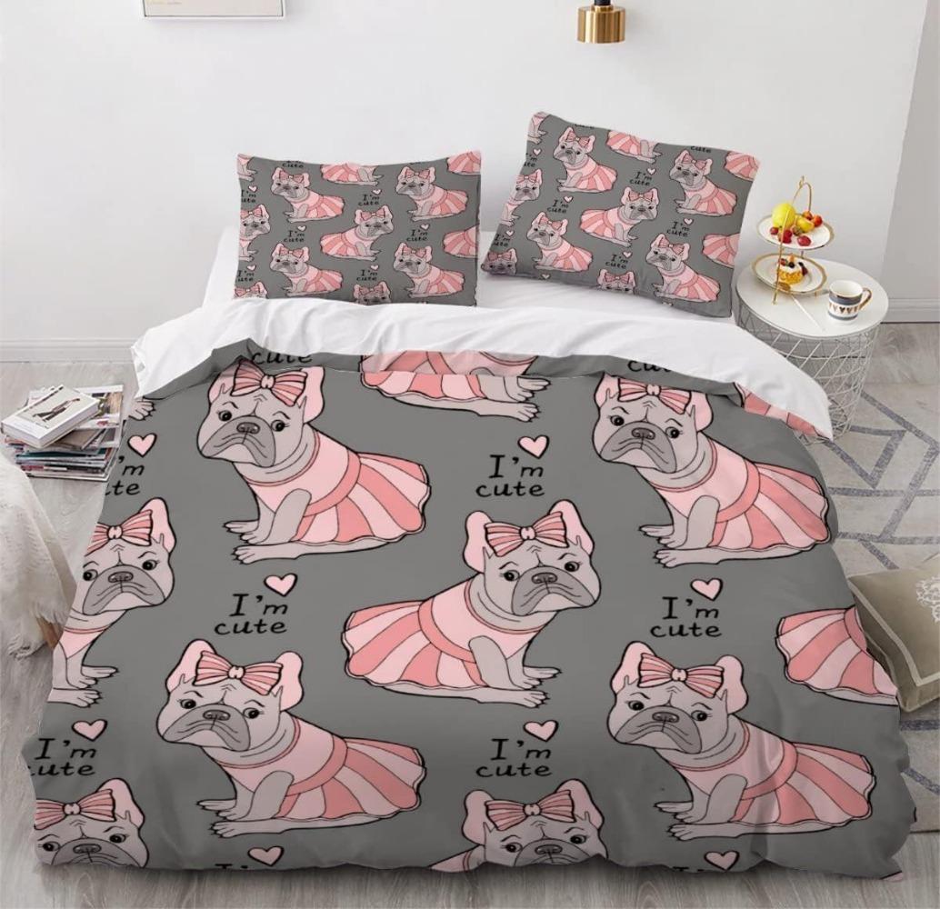 

French Bulldog Duvet Cover Set 3D Print Cute Animal Bedding for Kids Adults 3-Piece 90x200cm