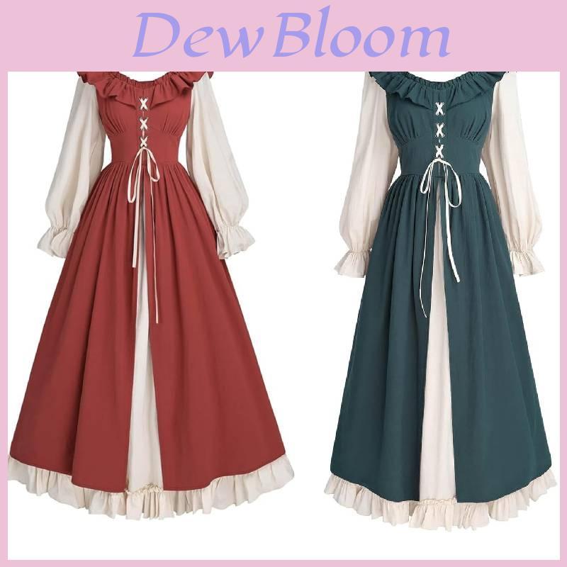 Exquisites irisches Renaissance-Kleid mit langen Ärmeln für Damen in lebendigen Farboptionen, perfekt für jeden Anlass